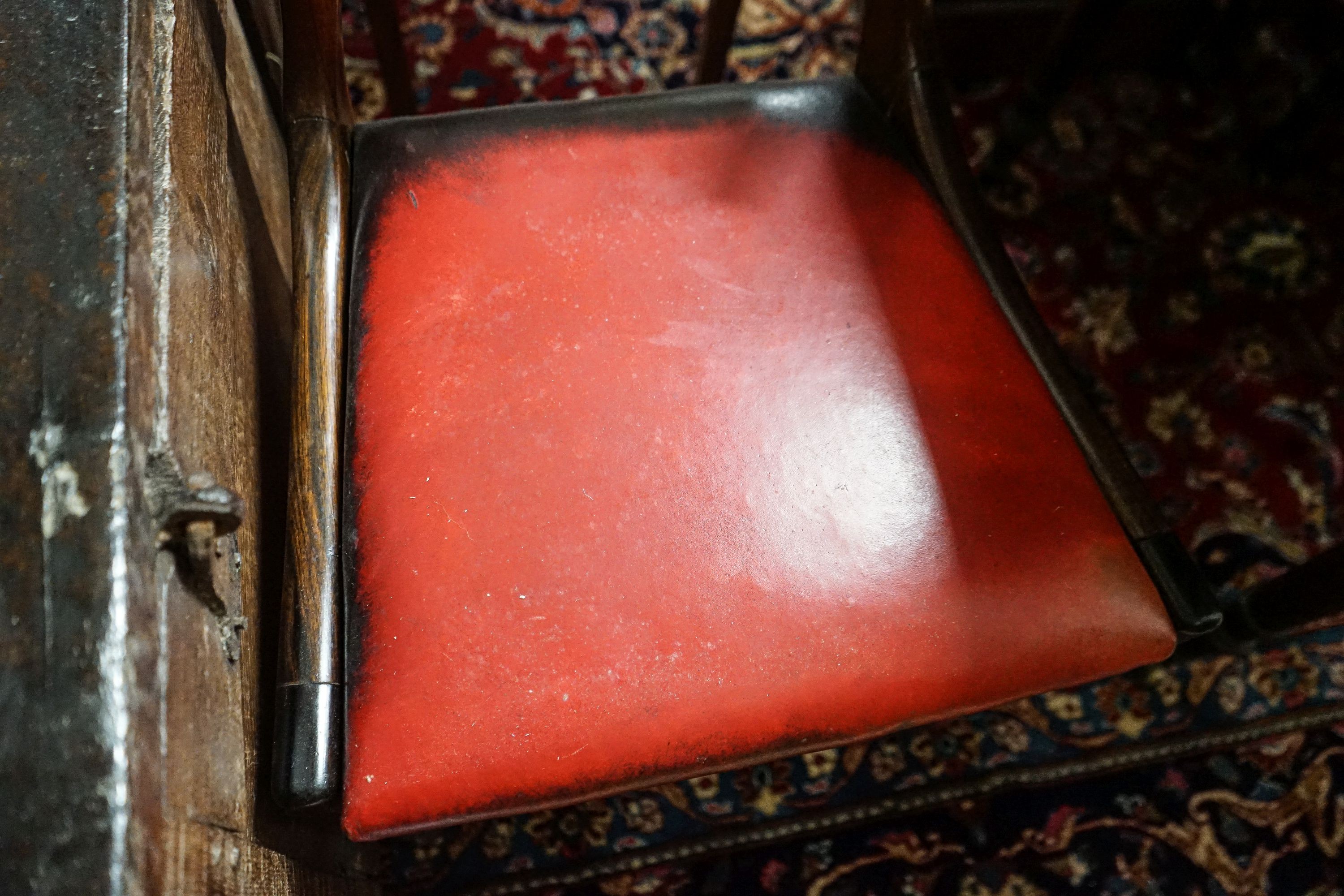 A Victorian mahogany commode cupboard with grey marble top, width 93cm, depth 36cm, height 75cm together with a pair of Victorian rosewood kidney back dining chairs